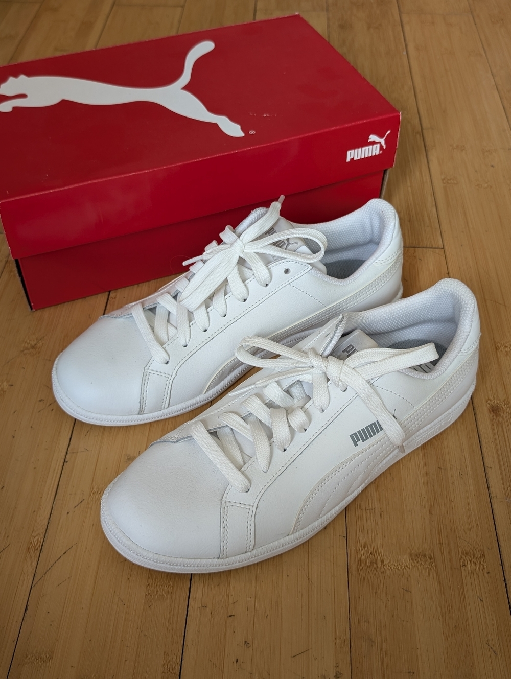NEW Puma Smash L White Leather Sneakers